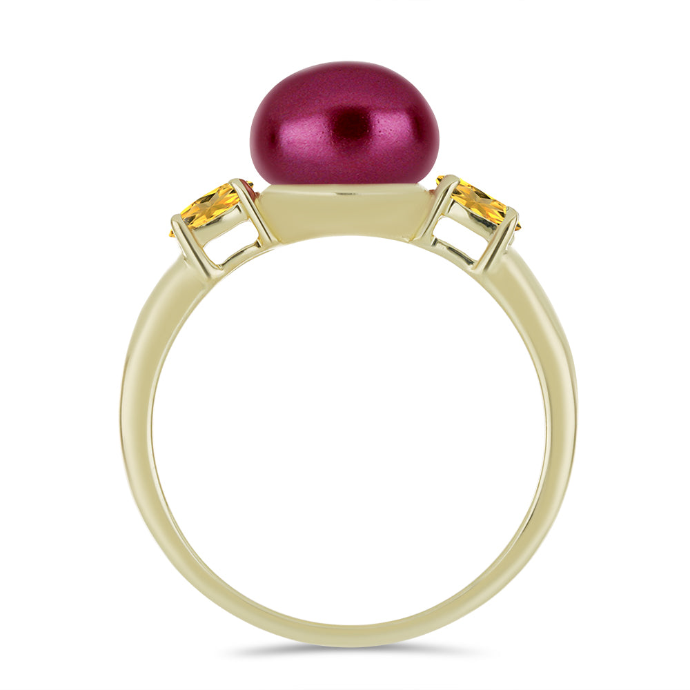 Anillo de Plata Bañada en Oro con Perla Púrpura de Agua dulce y Citrino de los Montes Urales 2 