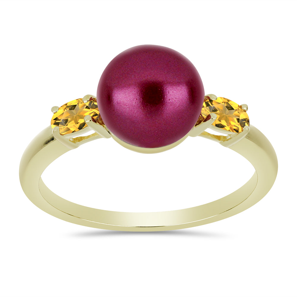 Anillo de Plata Bañada en Oro con Perla Púrpura de Agua dulce y Citrino de los Montes Urales 3 