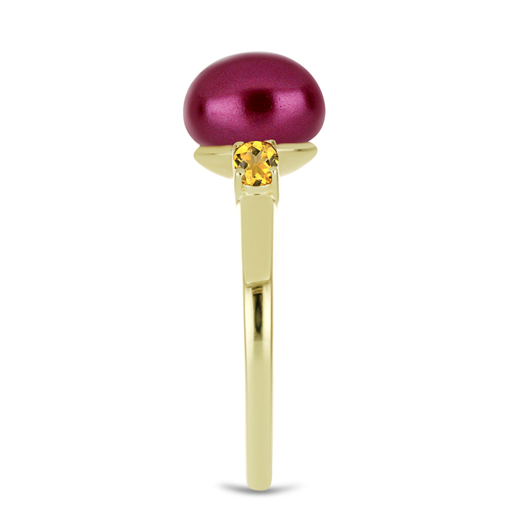 Anillo de Plata Bañada en Oro con Perla Púrpura de Agua dulce y Citrino de los Montes Urales 4 