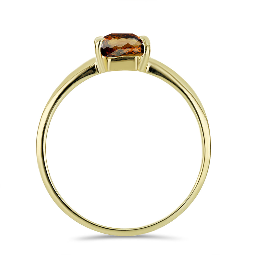 Anillo de Plata Bañada en Oro con Cuarzo Coñac