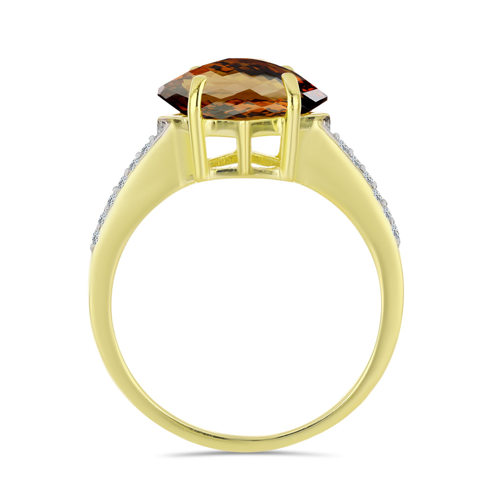 Anillo de Plata Bañada en Oro con Cuarzo Coñac y Topacio Blanco 2 