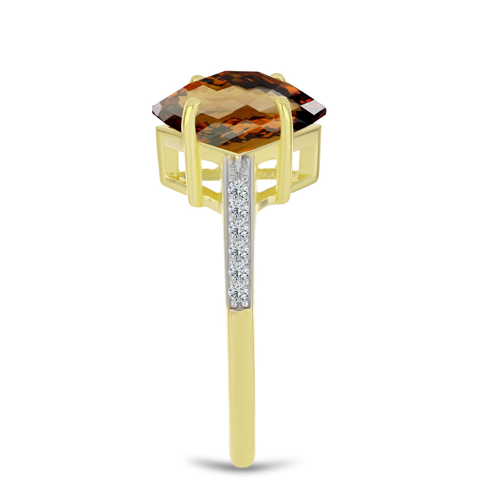 Anillo de Plata Bañada en Oro con Cuarzo Coñac y Topacio Blanco