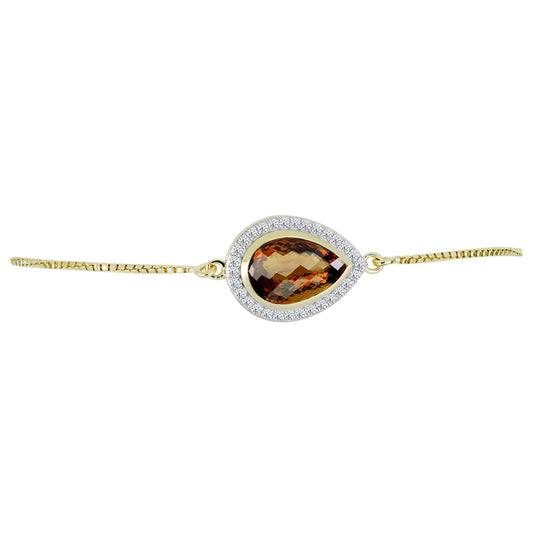 Pulsera de Plata Bañada en Oro con Cuarzo Coñac y Topacio Blanco