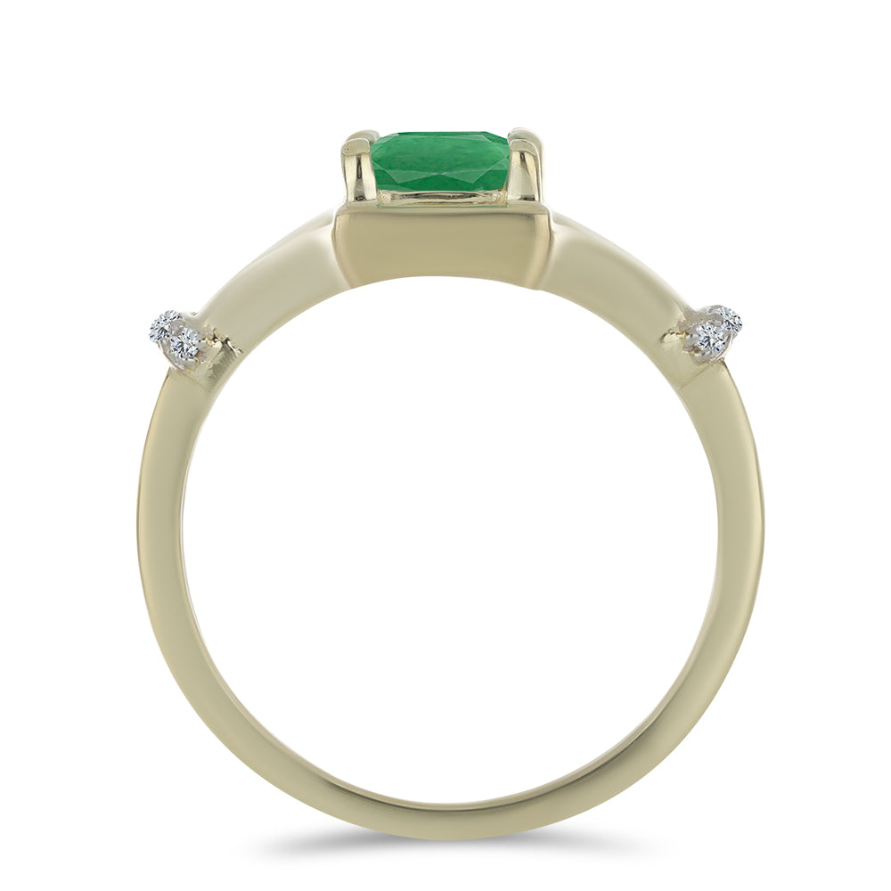 Anillo de Plata Bañada en Oro con Esmeralda de Brasil y Topacio Blanco