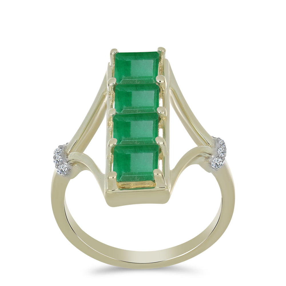 Anillo de Plata Bañada en Oro con Esmeralda de Brasil y Topacio Blanco