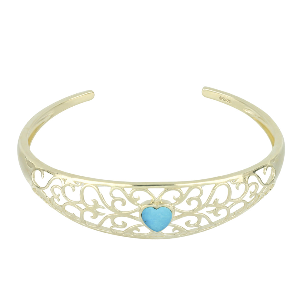 Brazalete de Plata Bañada en Oro con Turquesa Bella Durmiente