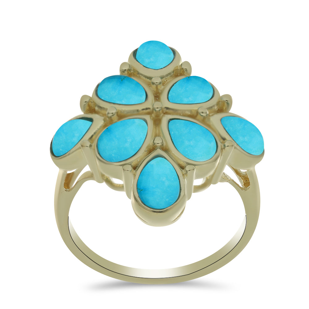 Anillo de Plata Bañada en Oro con Turquesa Bella Durmiente