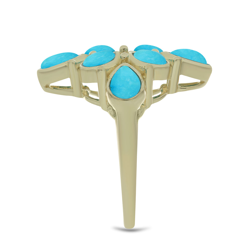 Anillo de Plata Bañada en Oro con Turquesa Bella Durmiente
