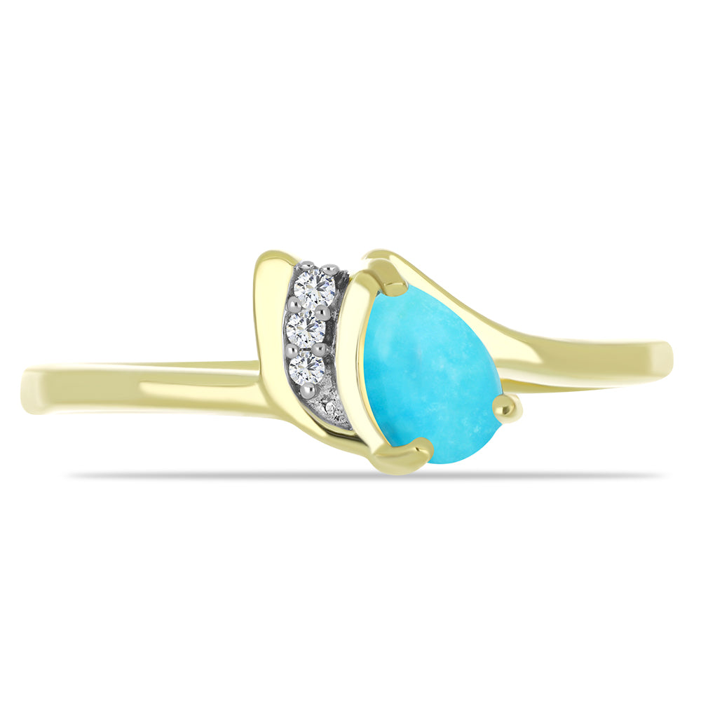 Anillo de Plata Bañada en Oro con Turquesa Bella Durmiente y Topacio Blanco 1 