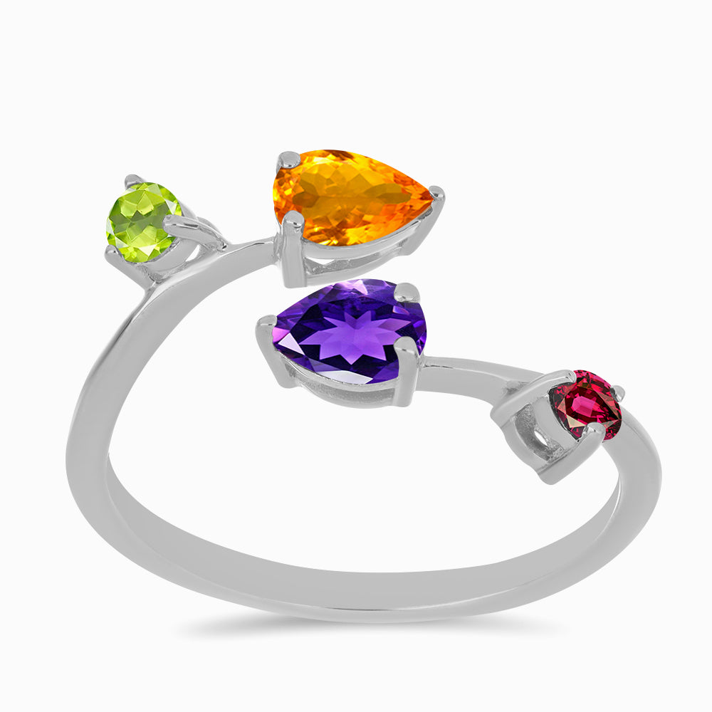 Anillo de Plata con Amatista de Marruecos y Citrino de Río del Oro