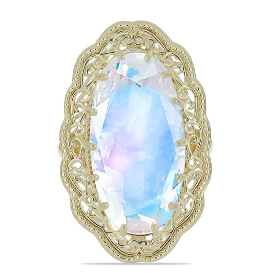 Anillo de Plata Bañada en Oro con Piedra Lunar Arco Iris
