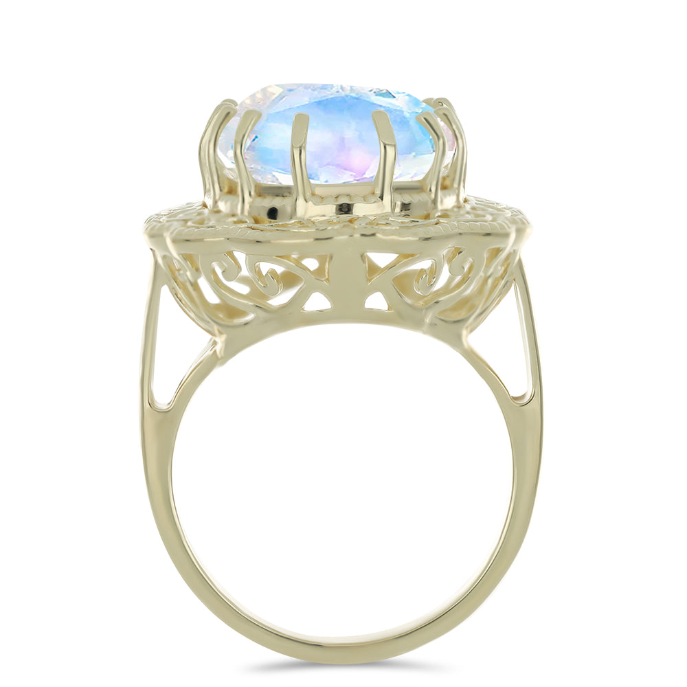 Anillo de Plata Bañada en Oro con Piedra Lunar Arco Iris 2 