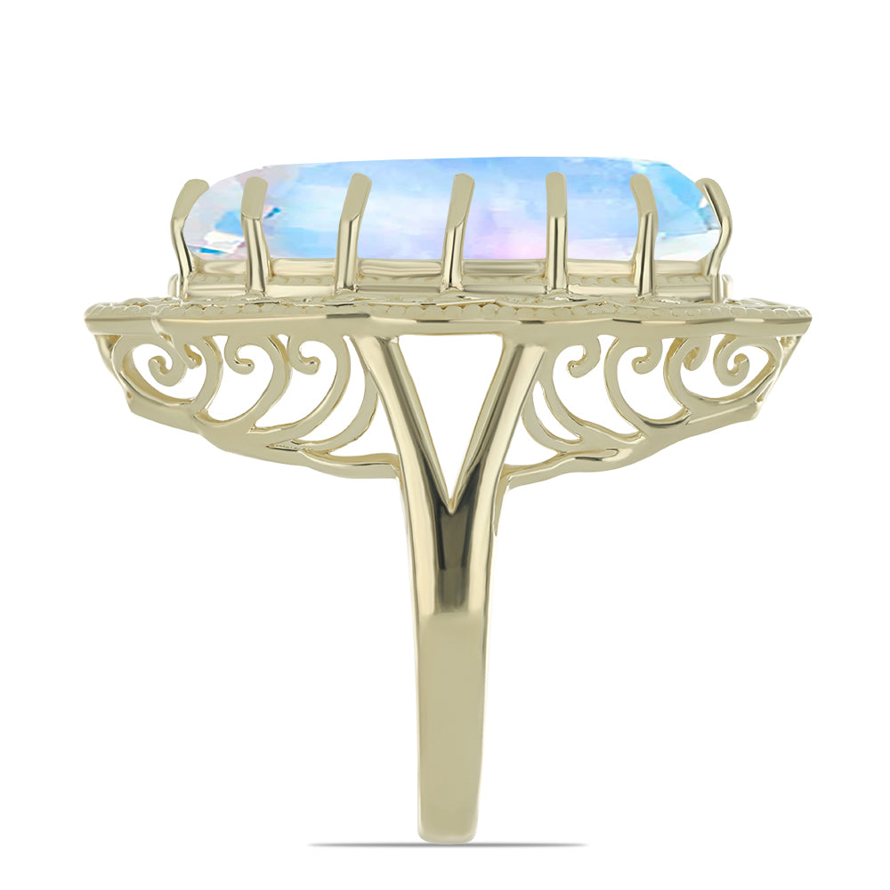 Anillo de Plata Bañada en Oro con Piedra Lunar Arco Iris
