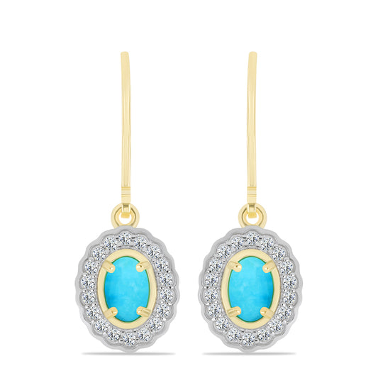 Pendientes de Plata Bañada en Oro con Turquesa Bella Durmiente y Topacio Blanco