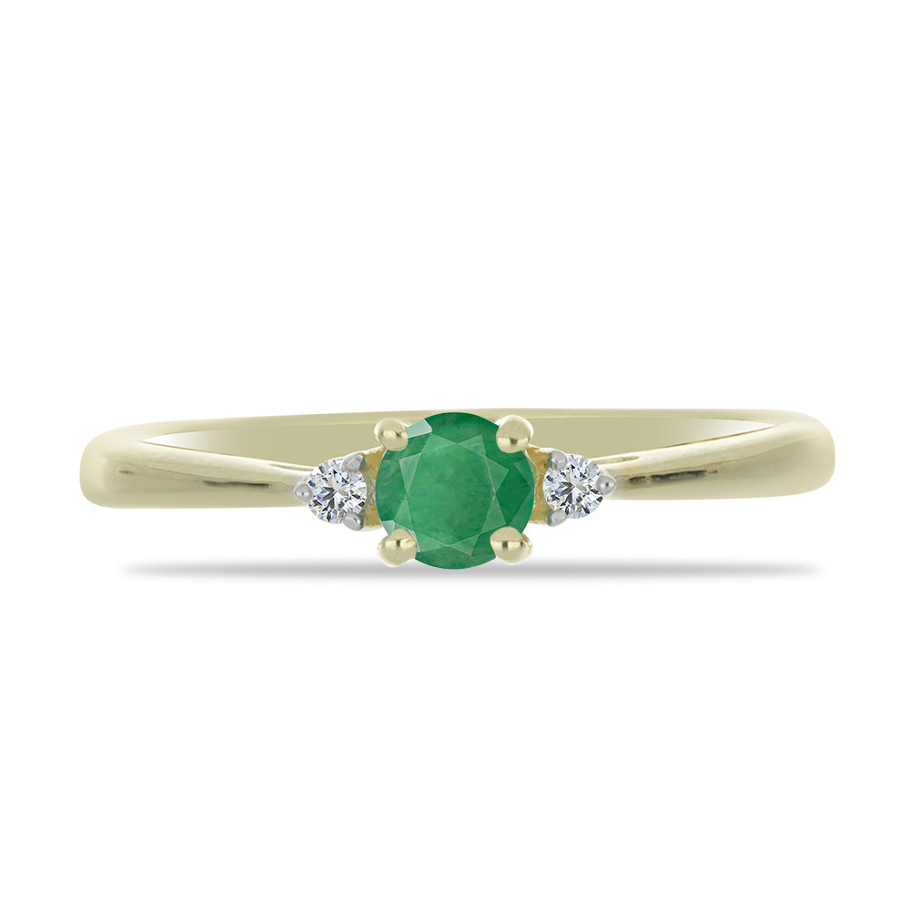 Anillo de Plata Bañada en Oro con Esmeralda de Brasil y Topacio Blanco