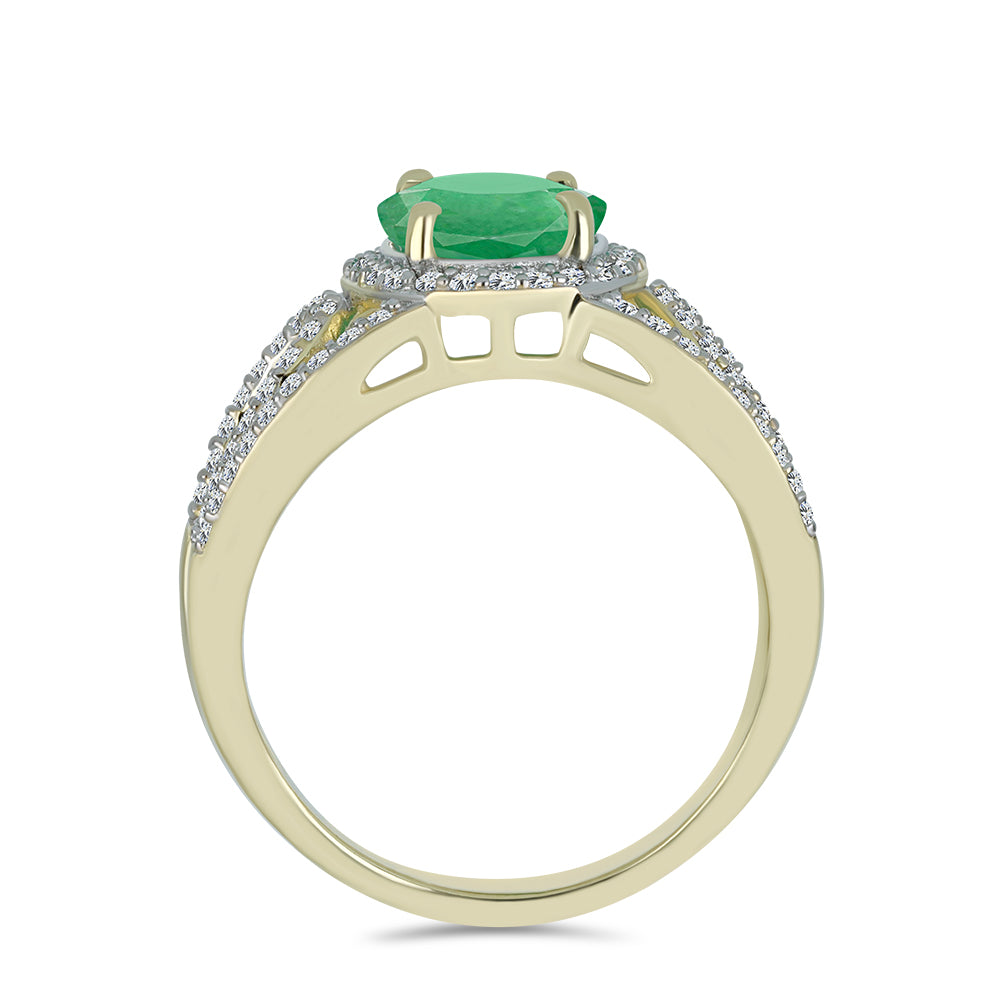 Anillo de Plata Bañada en Oro con Esmeralda de Brasil y Topacio Blanco 2 