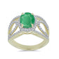 Anillo de Plata Bañada en Oro con Esmeralda de Brasil y Topacio Blanco