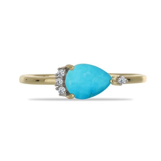 Anillo de Plata Bañada en Oro con Turquesa Bella Durmiente y Topacio Blanco
