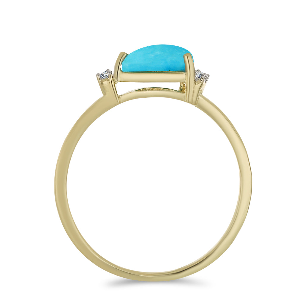 Anillo de Plata Bañada en Oro con Turquesa Bella Durmiente y Topacio Blanco