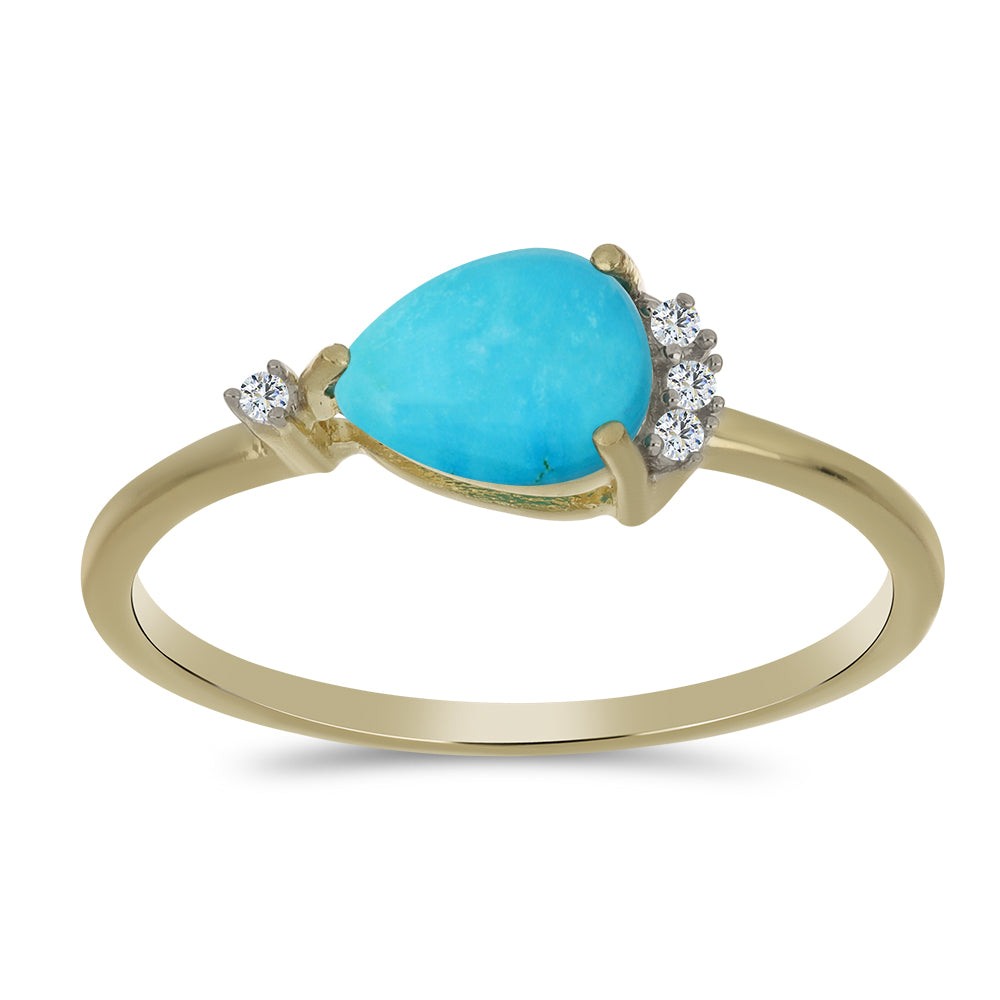 Anillo de Plata Bañada en Oro con Turquesa Bella Durmiente y Topacio Blanco 3 