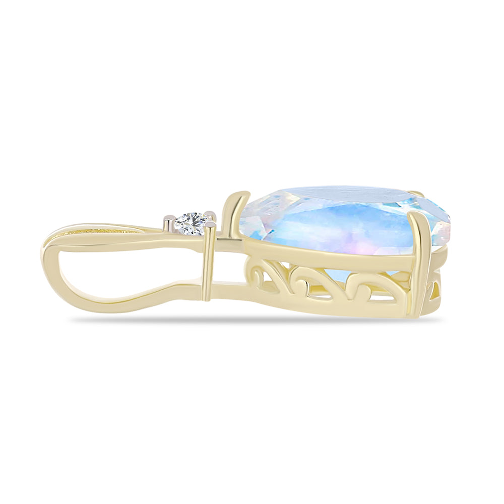 Colgante de Plata Bañada en Oro con Piedra Lunar Arco Iris y Topacio Blanco 2 