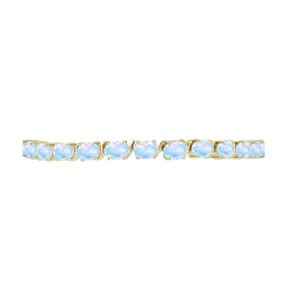 Pulsera de Plata Bañada en Oro con Piedra Lunar Arco Iris
