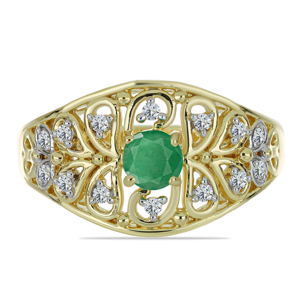 Anillo de Plata Bañada en Oro con Esmeralda de Brasil y Topacio Blanco 1 