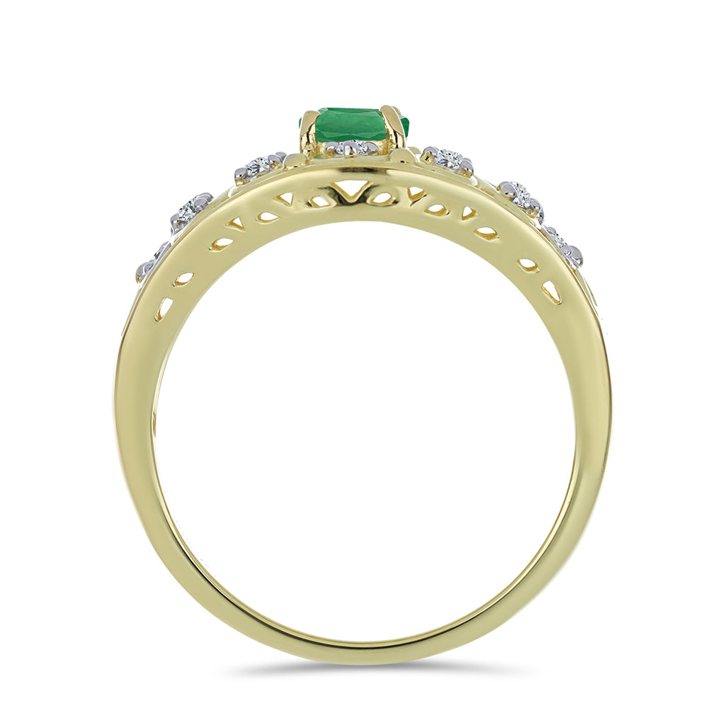 Anillo de Plata Bañada en Oro con Esmeralda de Brasil y Topacio Blanco 2 
