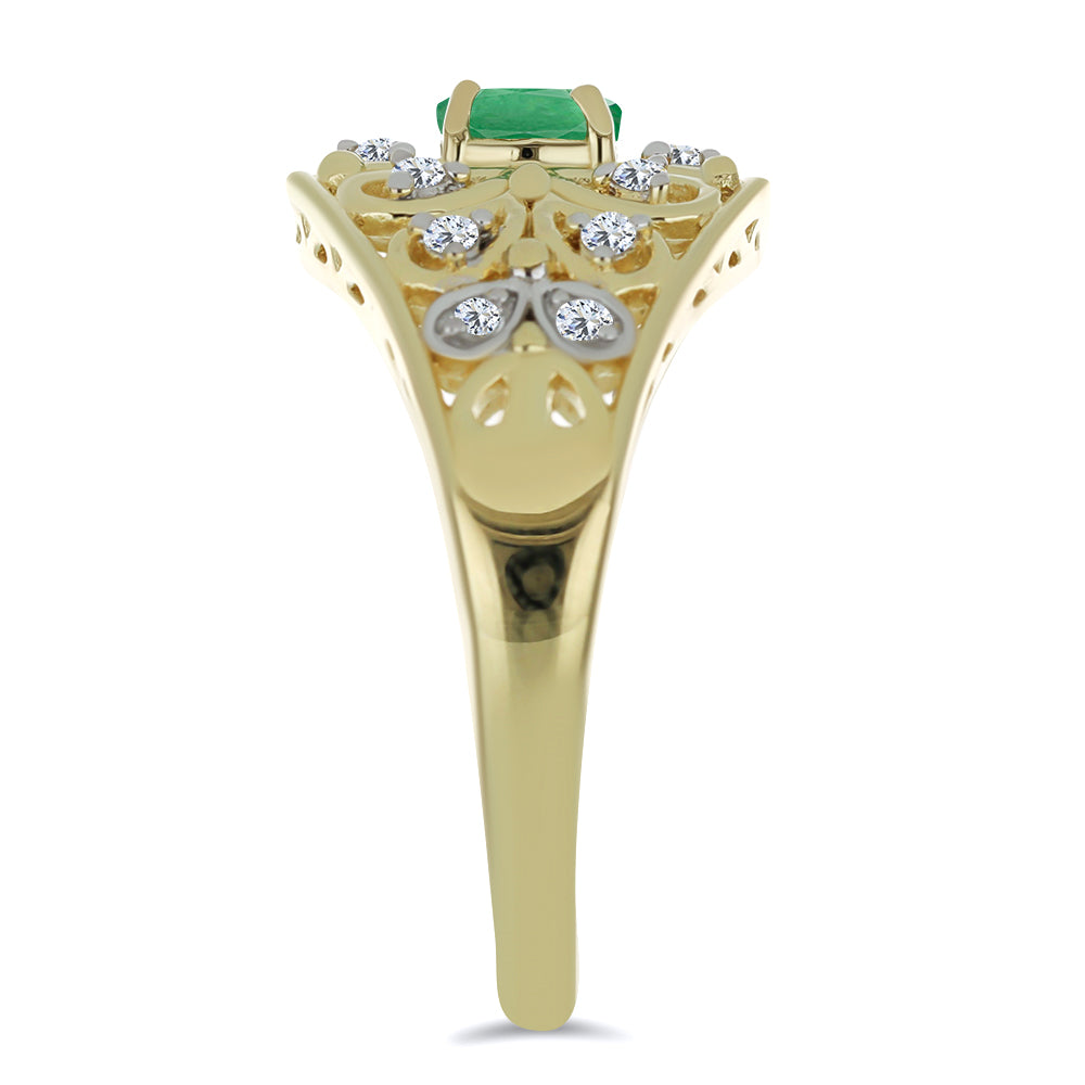 Anillo de Plata Bañada en Oro con Esmeralda de Brasil y Topacio Blanco 4 