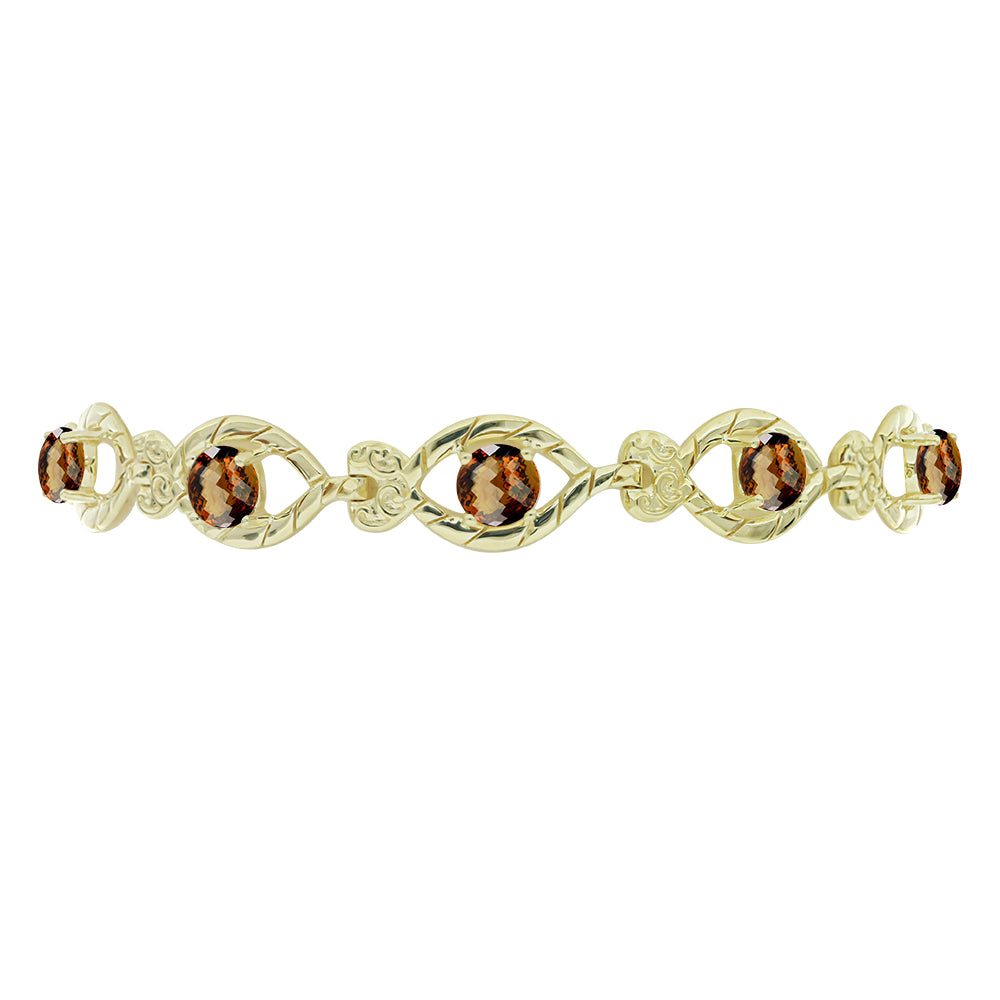 Pulsera de Plata Bañada en Oro con Cuarzo Coñac