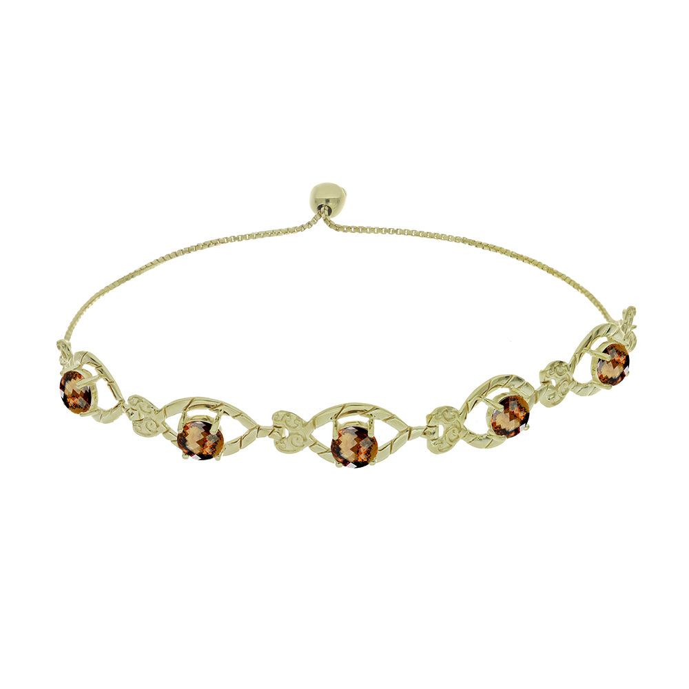 Pulsera de Plata Bañada en Oro con Cuarzo Coñac