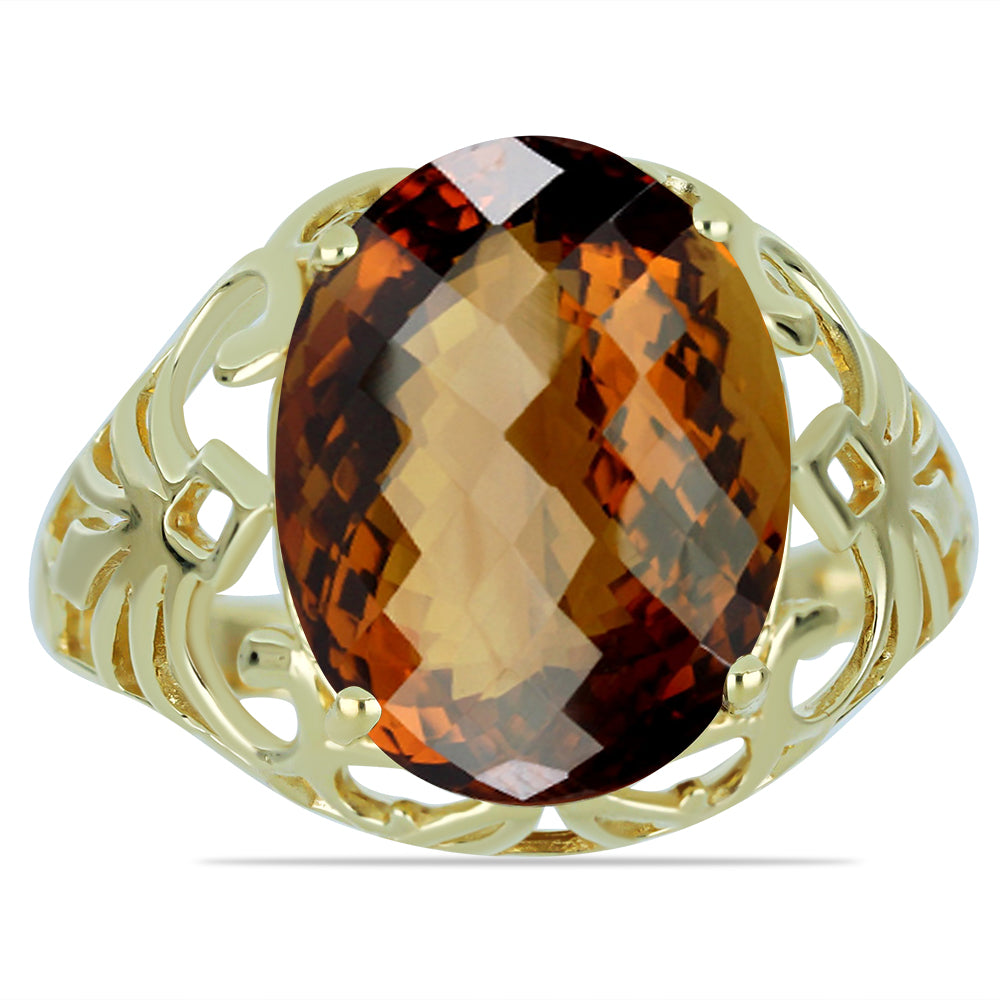 Anillo de Plata Bañada en Oro con Cuarzo Coñac 1 