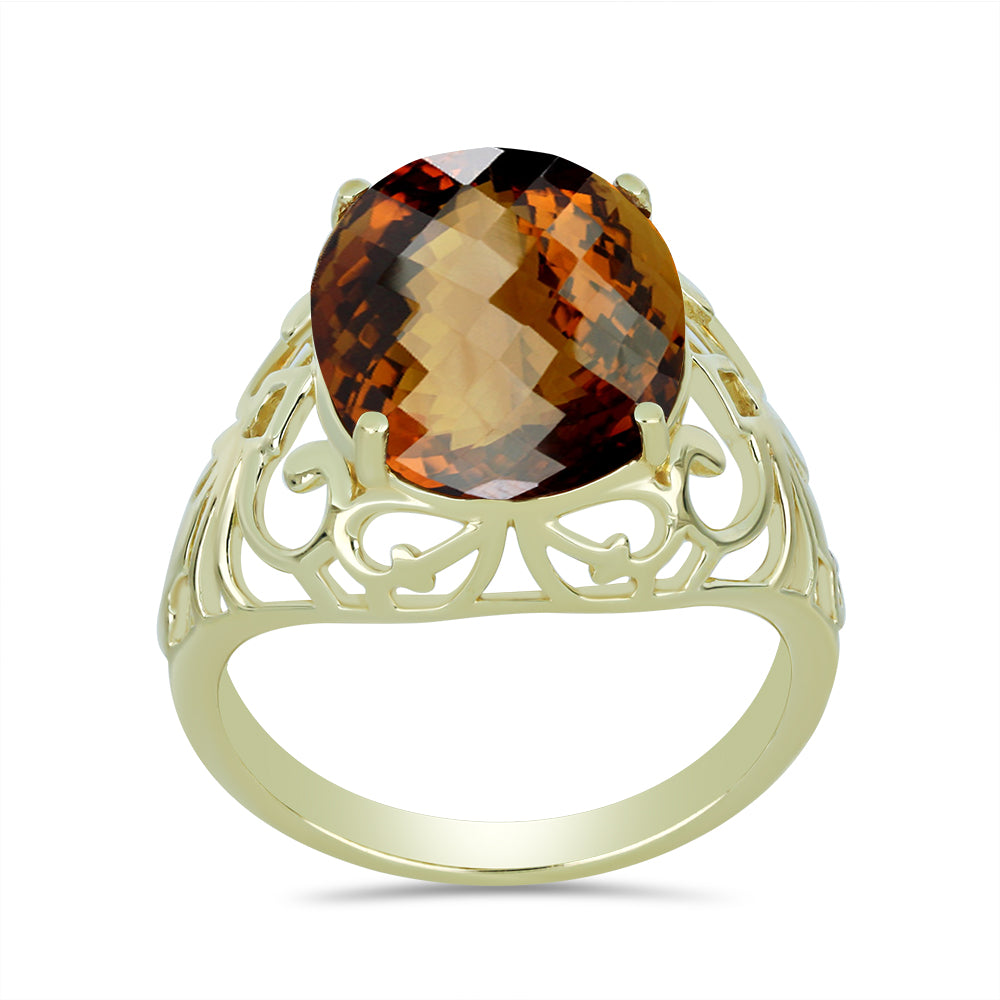 Anillo de Plata Bañada en Oro con Cuarzo Coñac 3 
