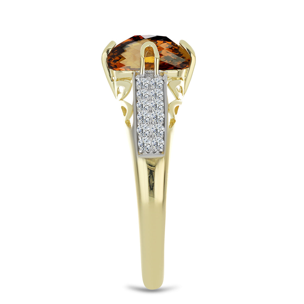 Anillo de Plata Bañada en Oro con Cuarzo Coñac y Topacio Blanco 4 