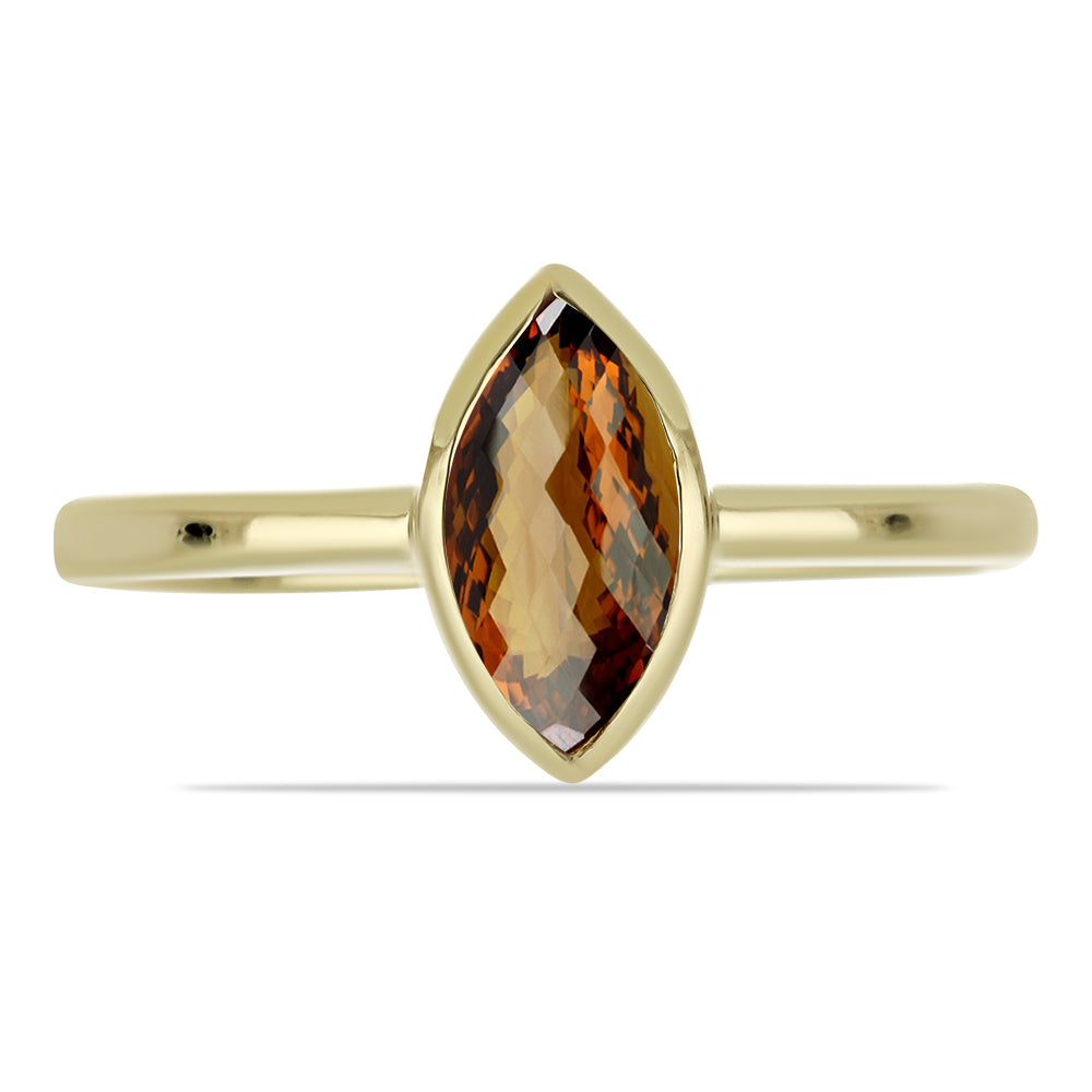 Anillo de Plata Bañada en Oro con Cuarzo Coñac