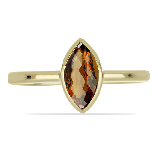 Anillo de Plata Bañada en Oro con Cuarzo Coñac