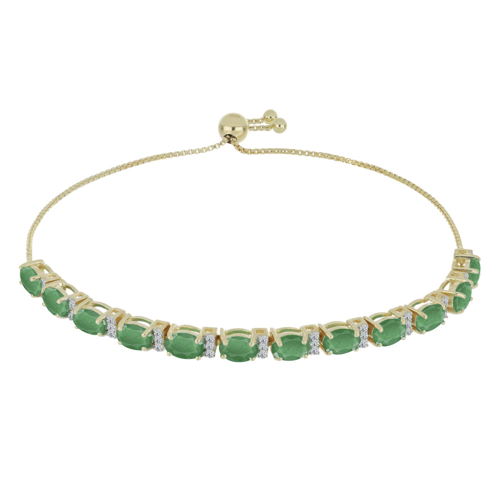 Pulsera de Plata Bañada en Oro con Esmeralda de Brasil y Topacio Blanco