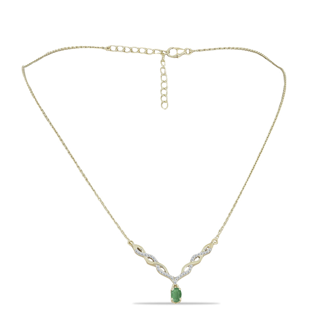 Collar de Plata Bañada en Oro con Esmeralda de Brasil y Topacio Blanco