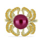 Anillo de Plata Bañada en Oro con Perla Púrpura de Agua dulce y Citrino de los Montes Urales