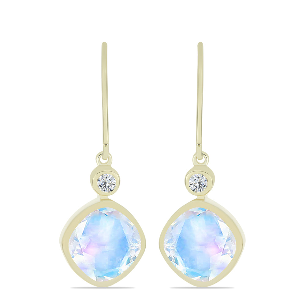 Pendientes de Plata Bañada en Oro con Piedra Lunar Arco Iris y Topacio Blanco 1 
