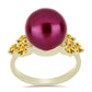 Anillo de Plata Bañada en Oro con Perla Púrpura de Agua dulce y Citrino de los Montes Urales