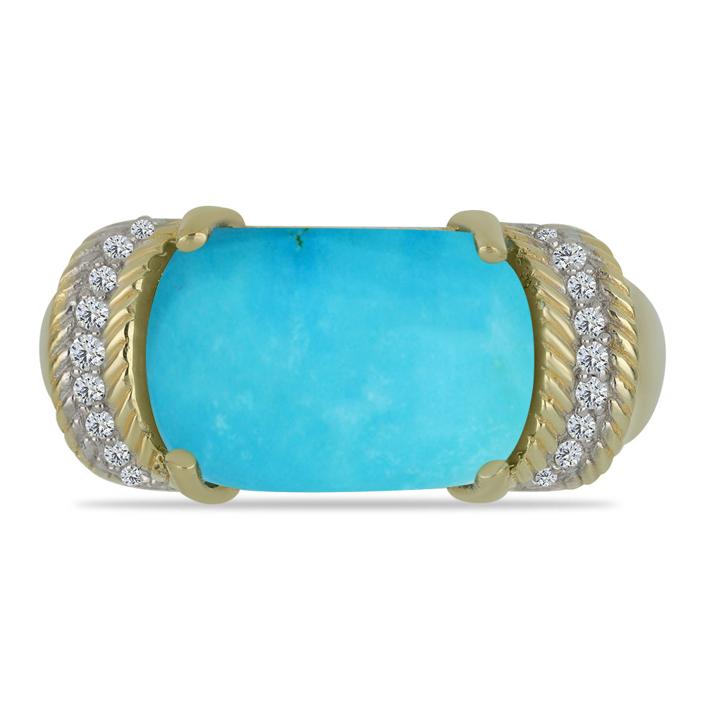 Anillo de Plata Bañada en Oro con Turquesa Bella Durmiente y Topacio Blanco 1 