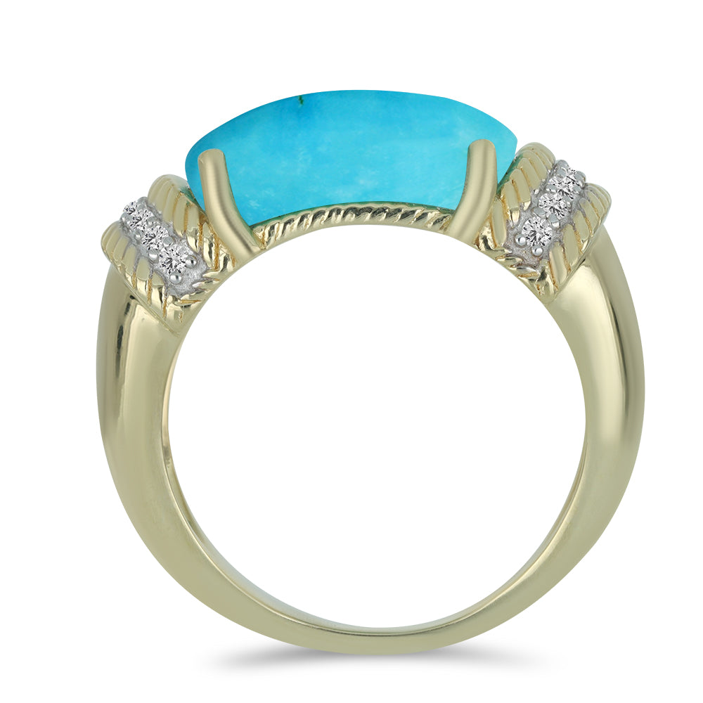 Anillo de Plata Bañada en Oro con Turquesa Bella Durmiente y Topacio Blanco 2 
