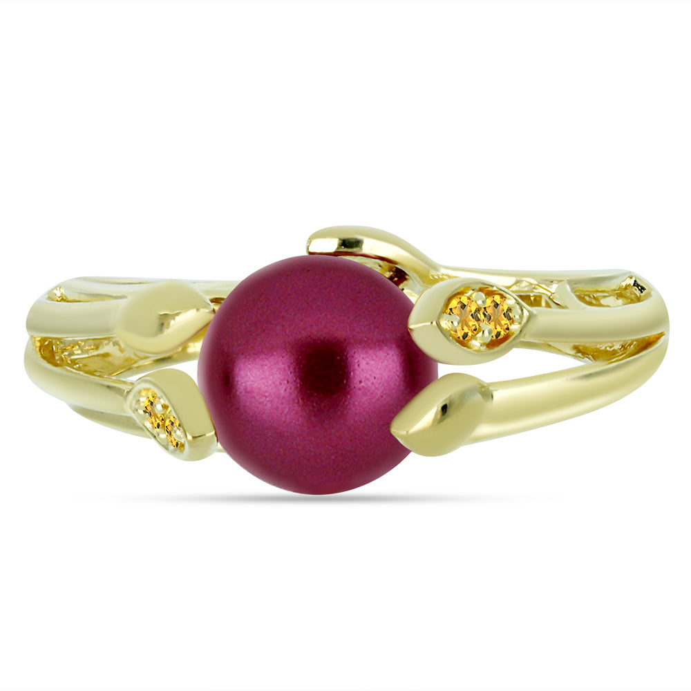 Anillo de Plata Bañada en Oro con Perla Púrpura de Agua dulce y Citrino de los Montes Urales 2 
