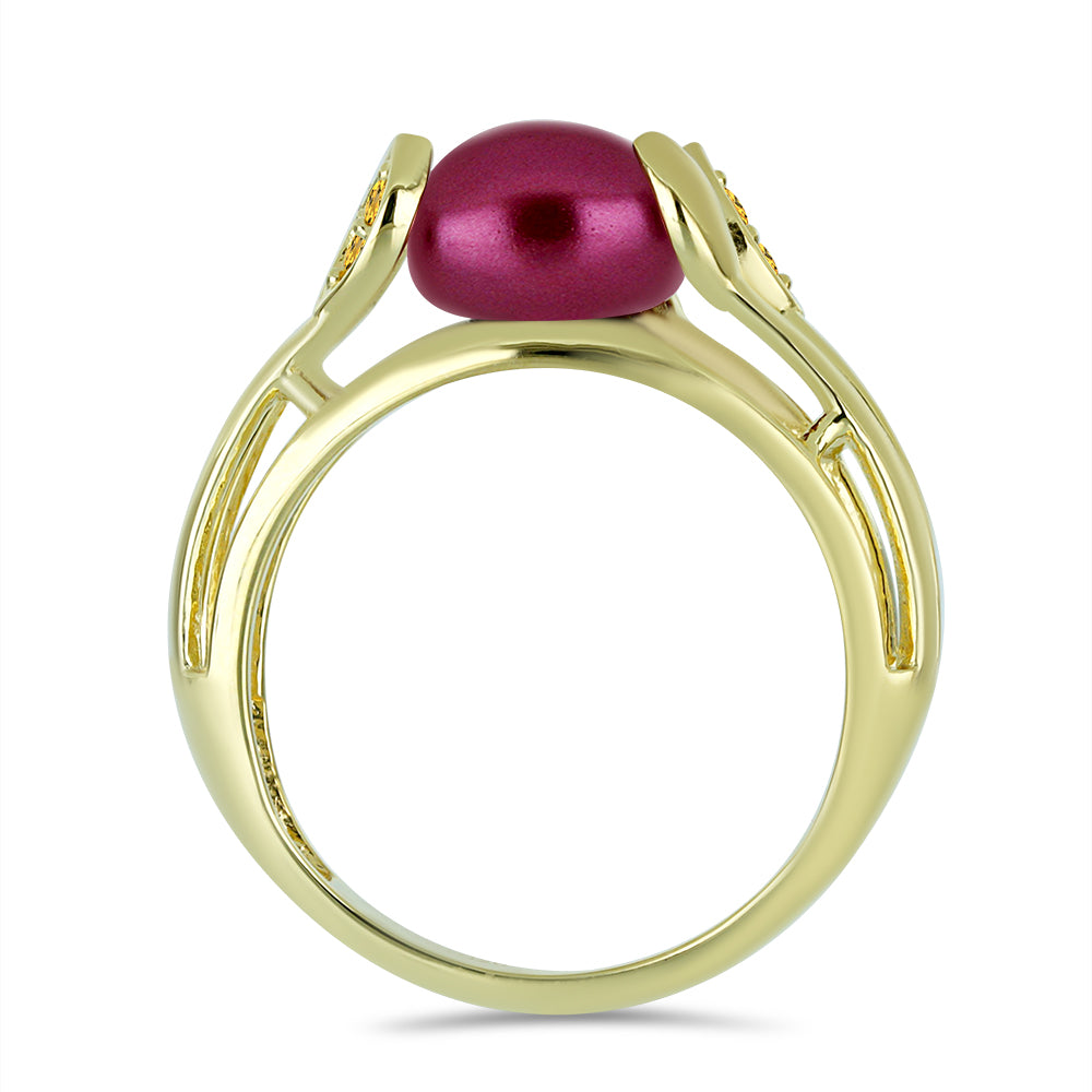Anillo de Plata Bañada en Oro con Perla Púrpura de Agua dulce y Citrino de los Montes Urales 3 