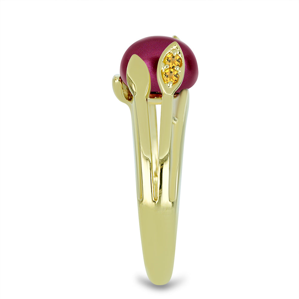 Anillo de Plata Bañada en Oro con Perla Púrpura de Agua dulce y Citrino de los Montes Urales 4 