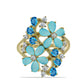 Anillo de Plata Bañada en Oro con Turquesa Bella Durmiente y Topacio Azul Suizo