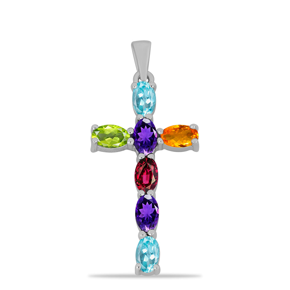 Cruz Colgante de Plata con Amatista de Marruecos y Peridoto de Changbai