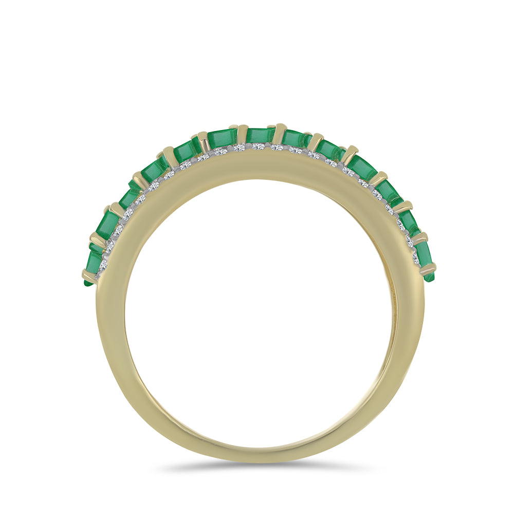 Anillo de Plata Bañada en Oro con Esmeralda de Brasil y Topacio Blanco