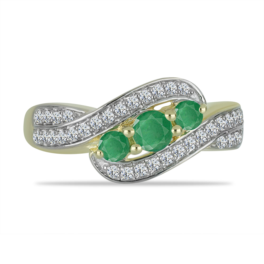 Anillo de Plata Bañada en Oro con Esmeralda de Brasil y Topacio Blanco 1 